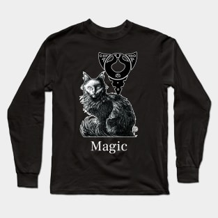 Magic Black Cat - White Outline Version - Magic Quote Long Sleeve T-Shirt